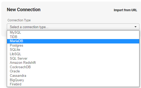 Selecting MariaDB connection type