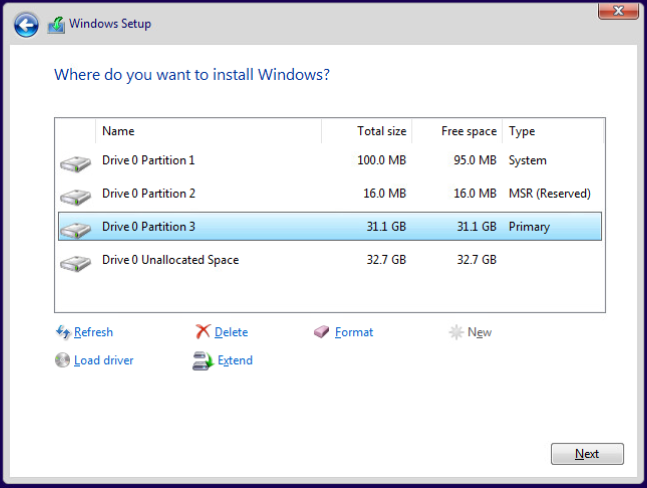 Verifying Windows 10 Installation Partition Sizing
