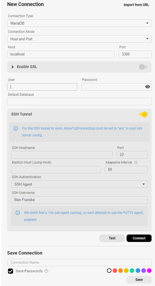 Blank new connection dialog