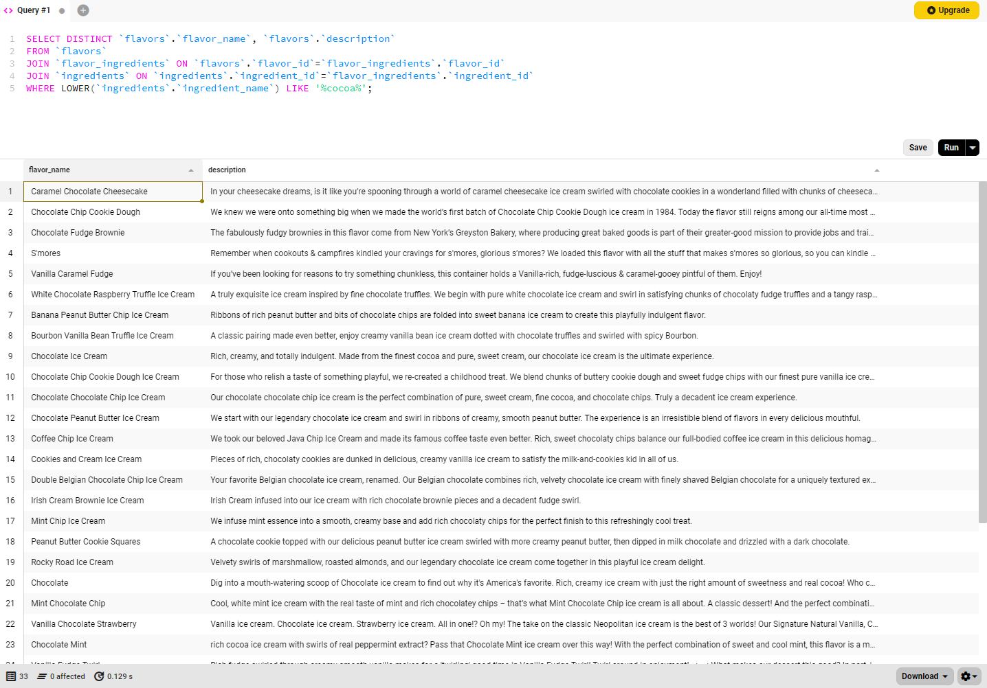 Sample query in Beekeeper Studio