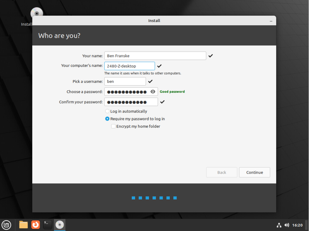 Setting the user name and computer name