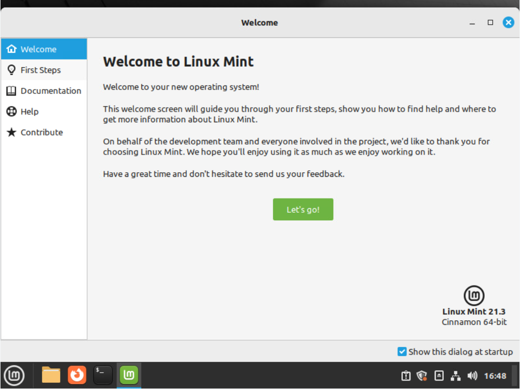 Linux Mint welcome screen