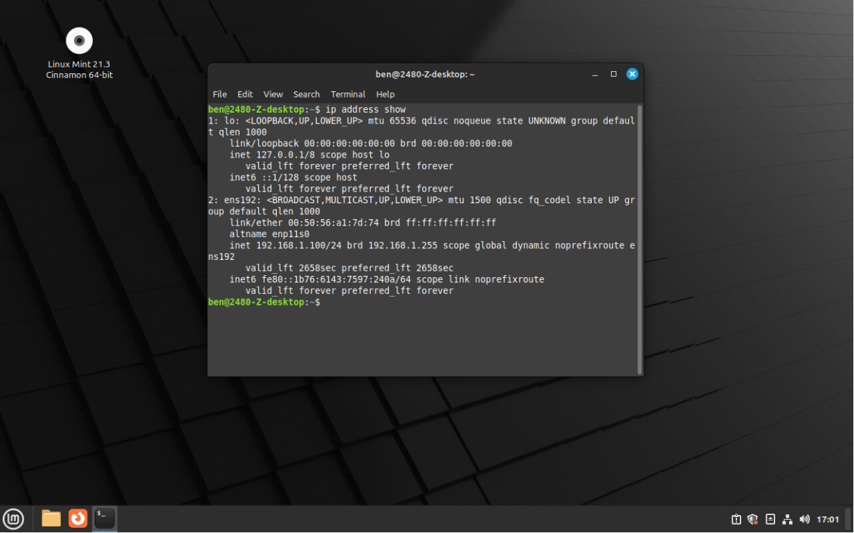 Linux Mint Checking the IP address from the terminal