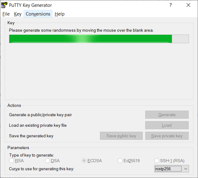 PuTTY Key Generator - Generating randomness